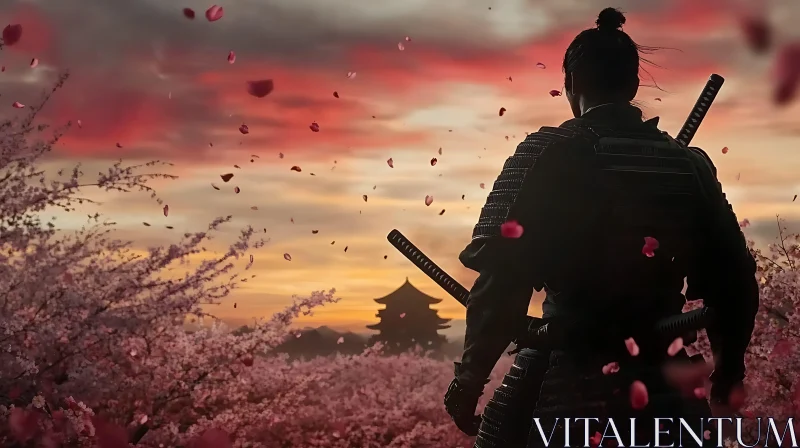 AI ART Cherry Blossom Sunset with Samurai