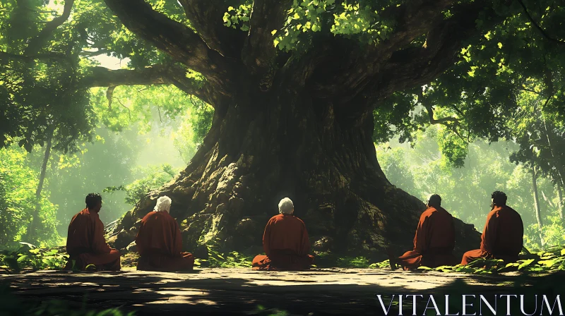 Forest Meditation with Monks AI Image