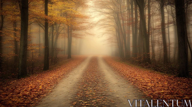 AI ART Foggy Forest Path in Fall