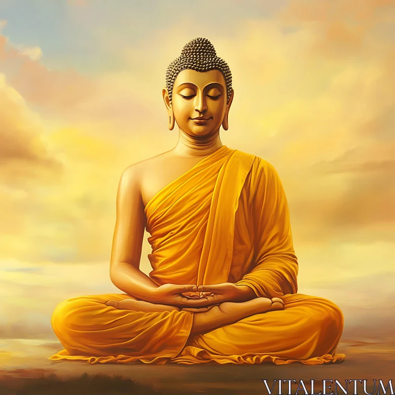 Golden Buddha in Peaceful Contemplation AI Image