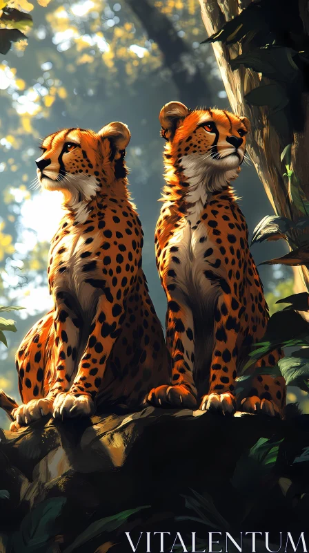 Cheetah Pair in Sunlight AI Image