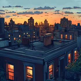 Urban Sunset Over City Buildings