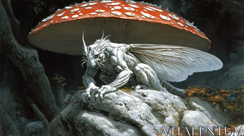 AI ART Mushroom Dragon in Forest