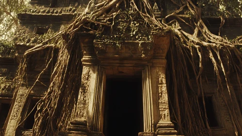 Temple Ruins Engulfed by Roots