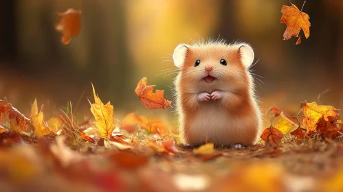Charming Hamster in Autumn Scene