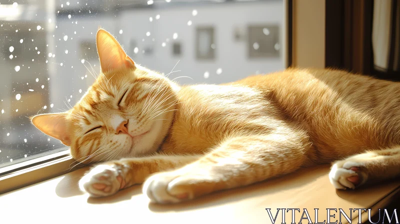 Peaceful Cat on Windowsill AI Image