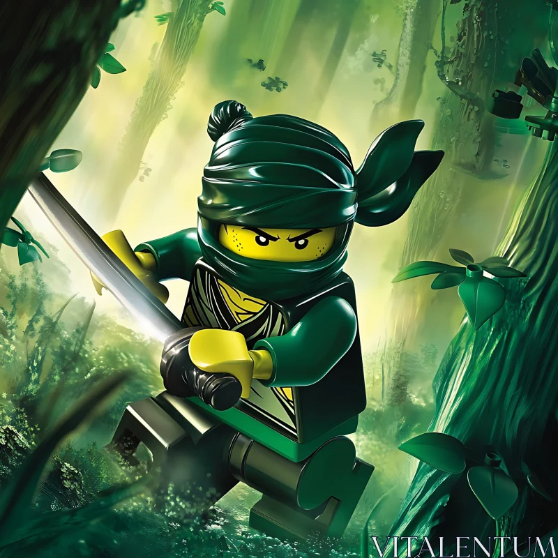 AI ART Green Lego Ninja with Katana