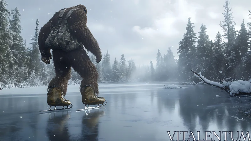 AI ART Sasquatch on Skates: A Winter Adventure