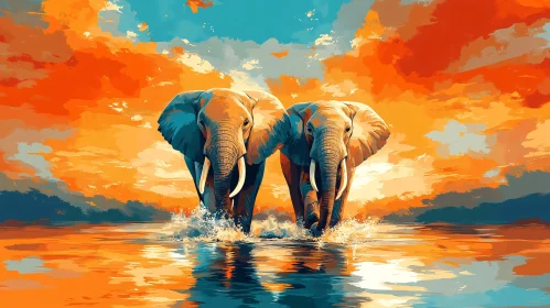 Majestic Elephants in Water