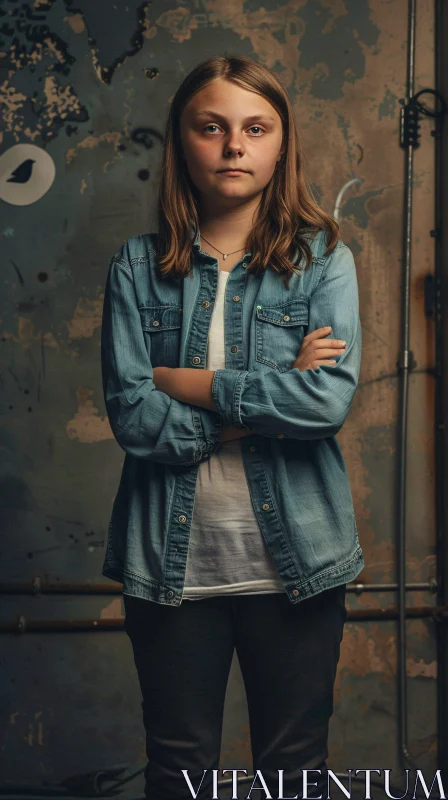 AI ART Greta Thunberg in Denim Jacket