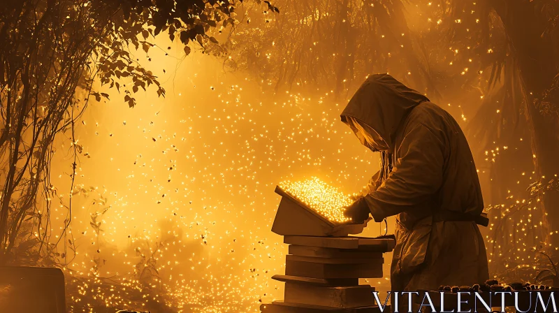 AI ART Beekeeper in a Golden Haze