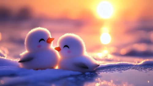 Two Cute Chicks at Sunset