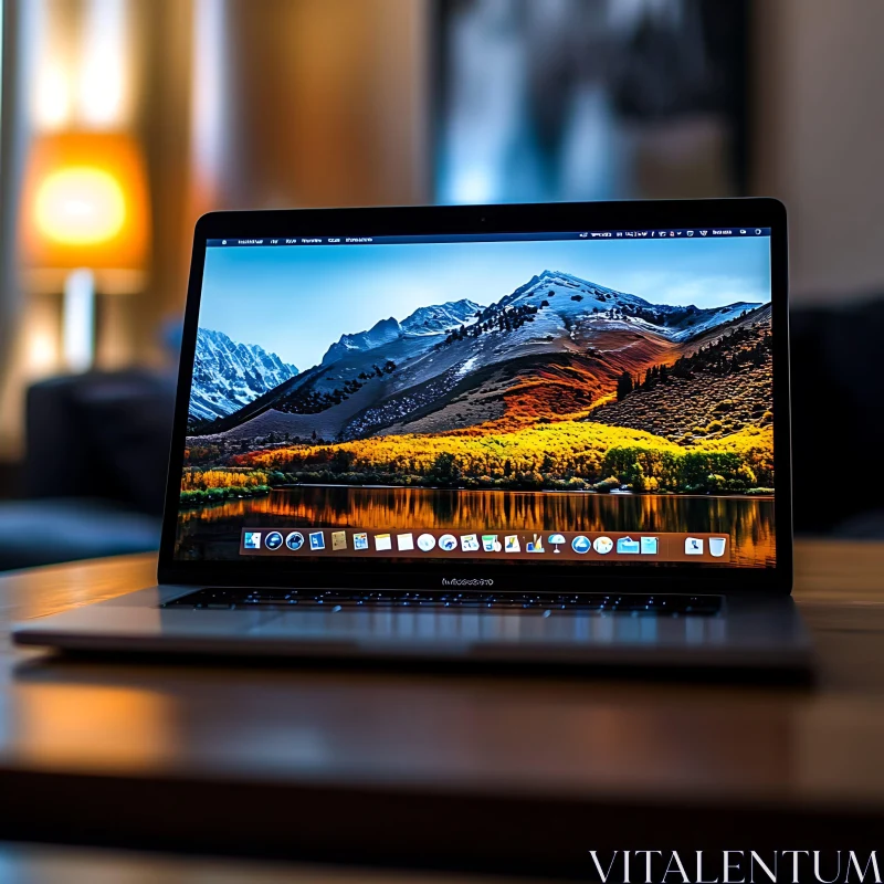 Sleek Laptop Displaying Beautiful Scenic Background AI Image