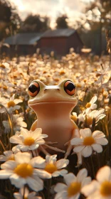 Cute Frog Among Daisies