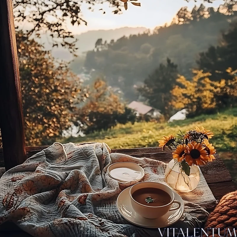 Serene Morning with Coffee and Sunflowers AI Image