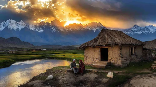 Tranquil Mountain Village at Sunset