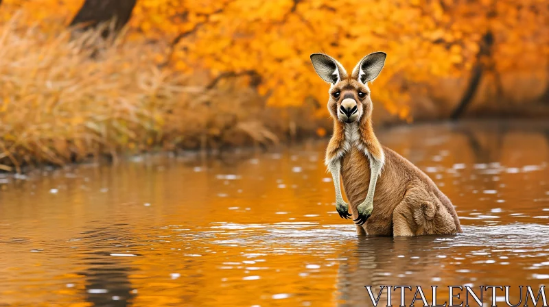 Kangaroo Amidst Golden Leaves AI Image