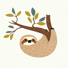 Adorable Sloth Cartoon on a Tree Branch