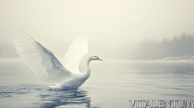 Swan Rising from Misty Waters AI Image