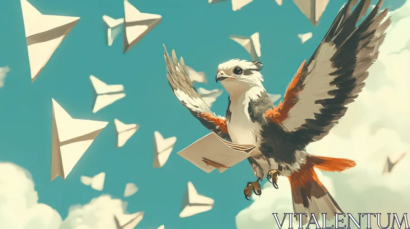 Bird Postman with Paper Planes AI Image