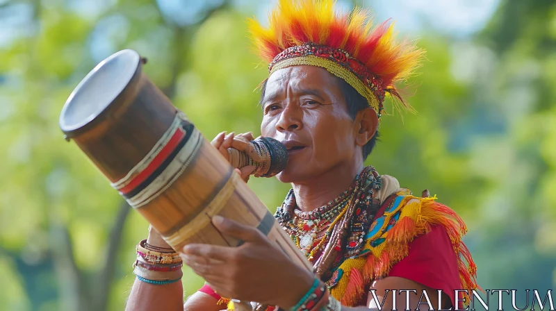 Indigenous Man with Traditional Horn AI Image