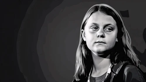 Artistic Monochrome Portrait of Young Greta Thunberg