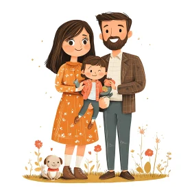 Cartoon Family with Dog