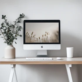 Elegant Office Desk Setup with Natural Touch