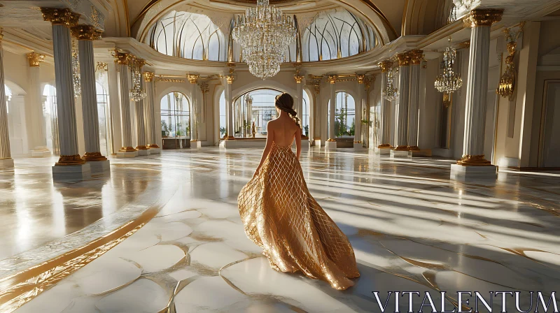 Luxurious Ballroom and Elegant Woman AI Image