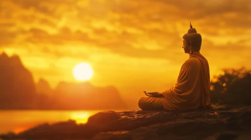 Serene Buddha at Sunset: Golden Meditation