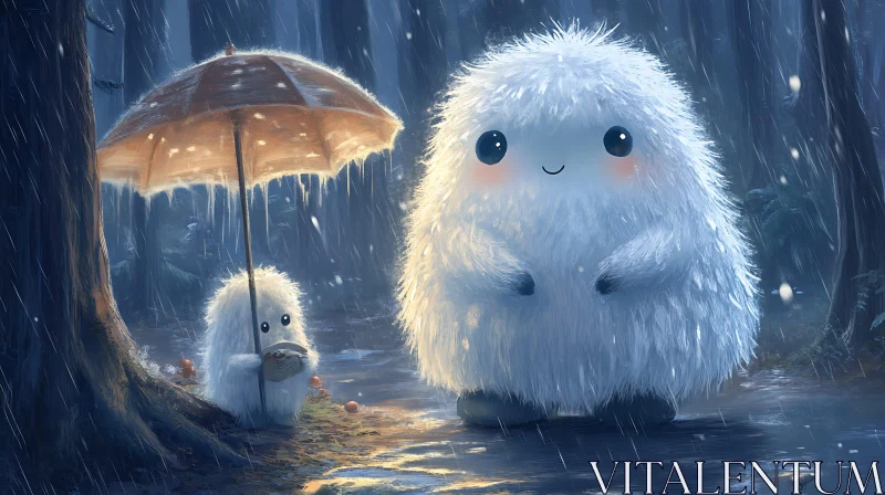 Fluffy Friends Under the Rain AI Image