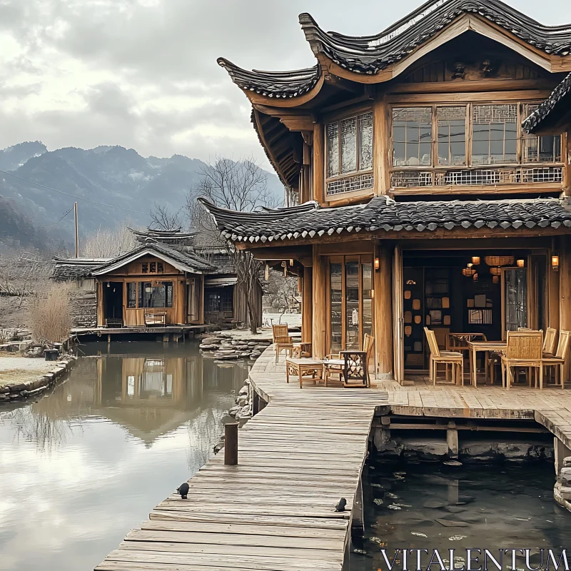 Traditional Architecture by the Lake AI Image