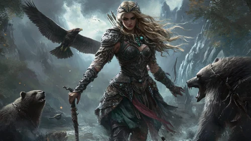 Fantasy Warrior with Bears and Eagle