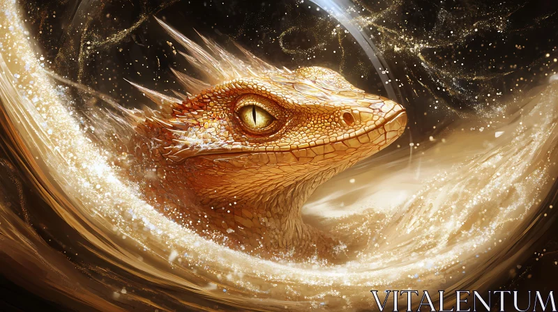 AI ART Golden Dragon Head with Magical Light