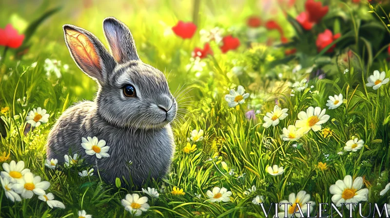 Charming Bunny Among Spring Flowers AI Image