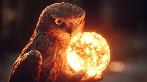 Wise Owl with Glowing Sphere