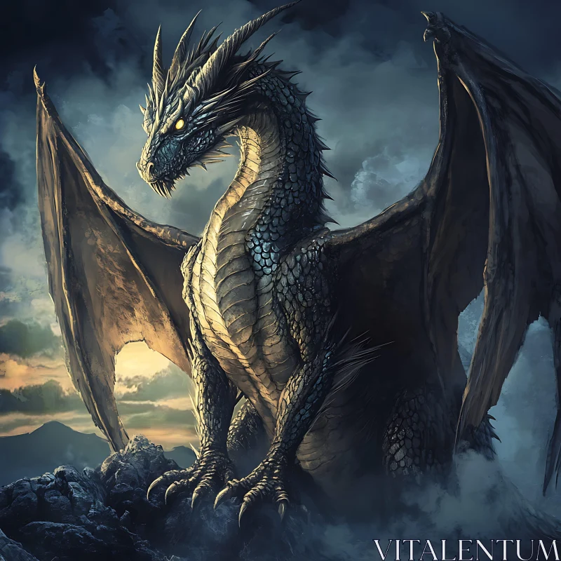 AI ART Fantasy Dragon with Spread Wings