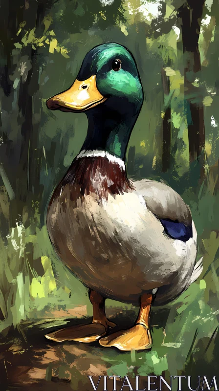 Wild Duck Amongst Forest Greens AI Image