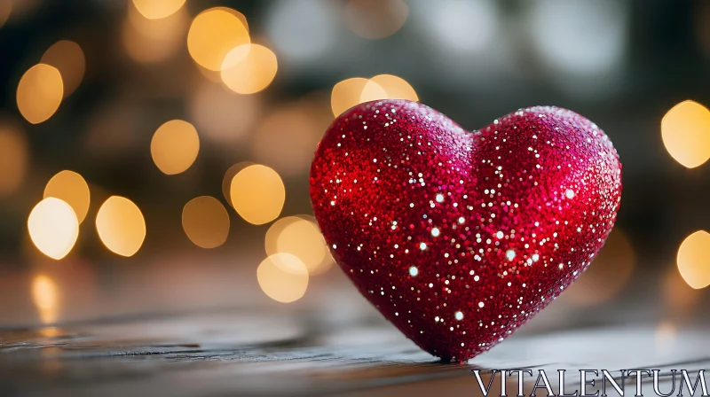 Glittering Heart on Wood with Bokeh Lights AI Image