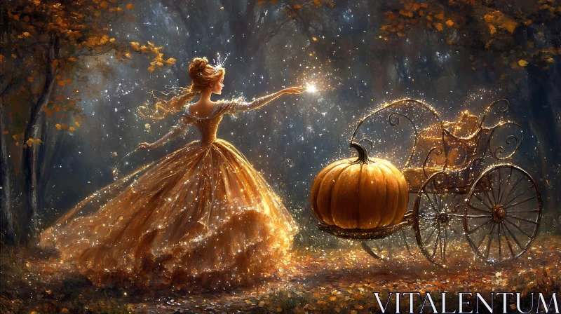 AI ART Golden Gown Princess with Pumpkin Coach