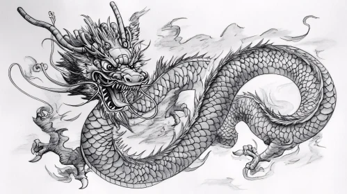 Detailed Dragon Drawing on White Background