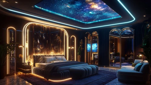 Modern Bedroom with Celestial Ceiling