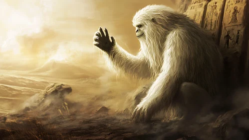 Mythical Yeti in Rocky Landscape