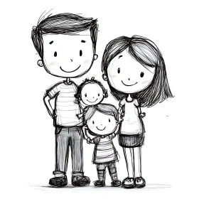 Monochrome Family Portrait: Joyful Sketch