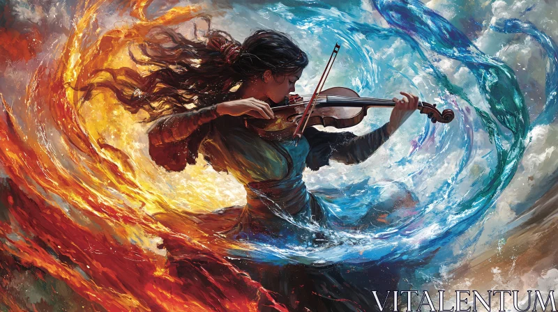 AI ART Elemental Music: Violinist's Fiery Performance