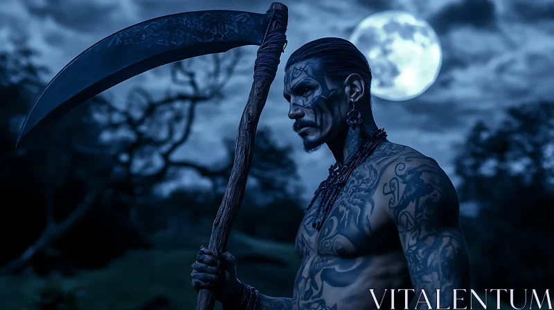 AI ART Tattooed Warrior in the Night