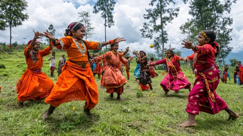 Girls Dancing in Traditional Indian Dresses