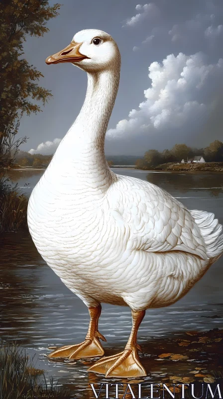 AI ART Serene White Goose Near Water