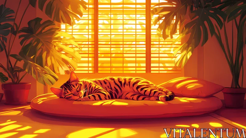 Tabby Cat in Sunlit Room AI Image