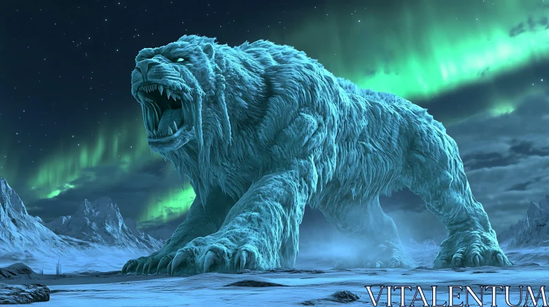 Frozen Feline Giant in Arctic Landscape AI Image